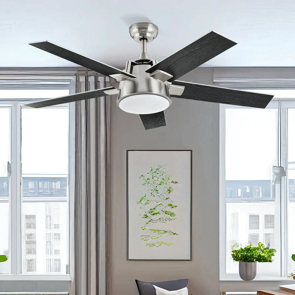 52'' Ceiling Fan Light Black LED 3-Color Chandelier Lamp with Reversible Motor