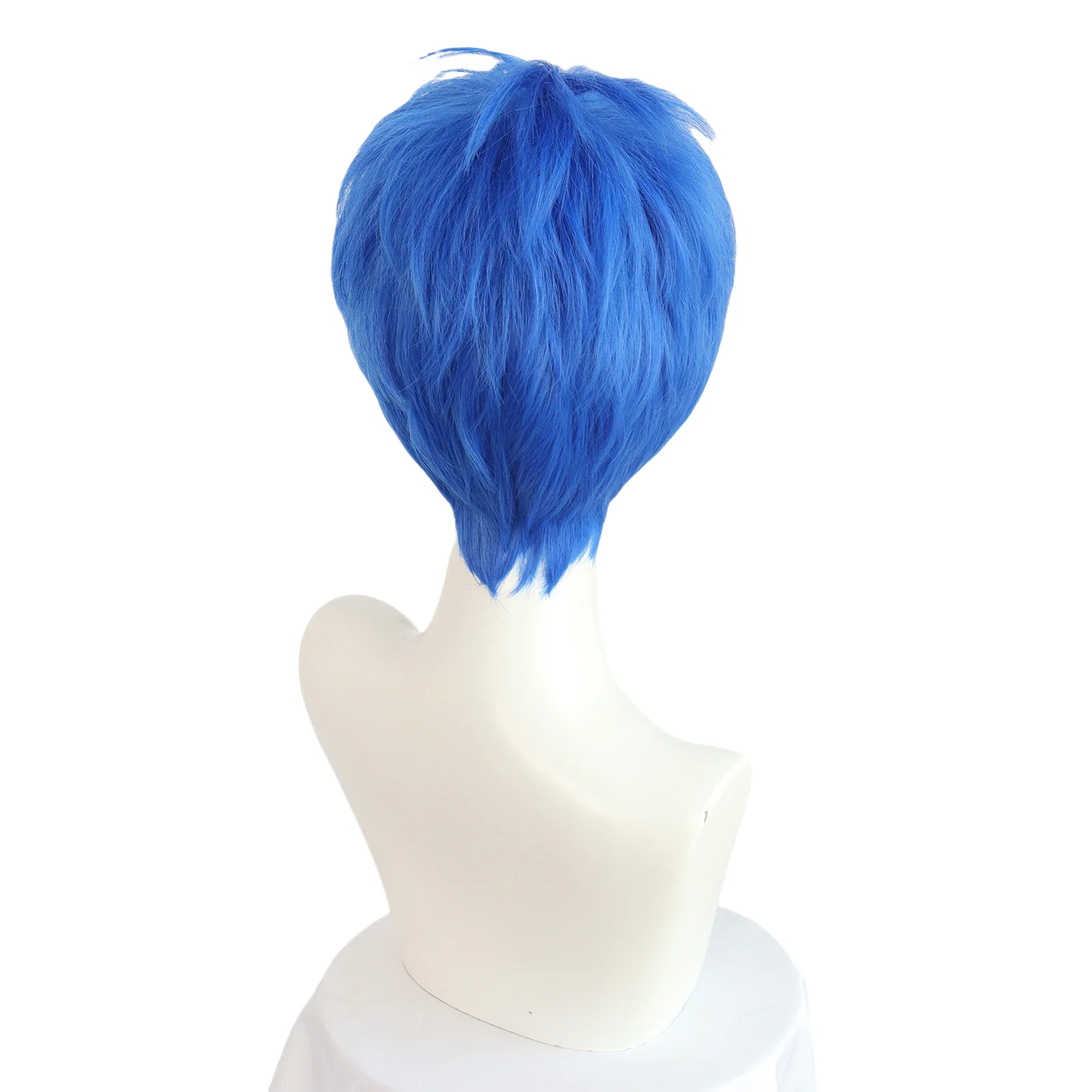 Anime Joy Cosplay Headgear for Adult Women Men Hairpieces with Wig Net High Temperature Resistant Blue Short Hair for Halloween