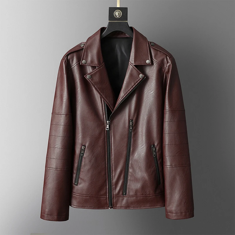 

New Fashion Men Streetwear Diagonal Zipper Leather Jackets Quality Male Slim Fit Motorcycle Leather Coats Man Casual PU Leather