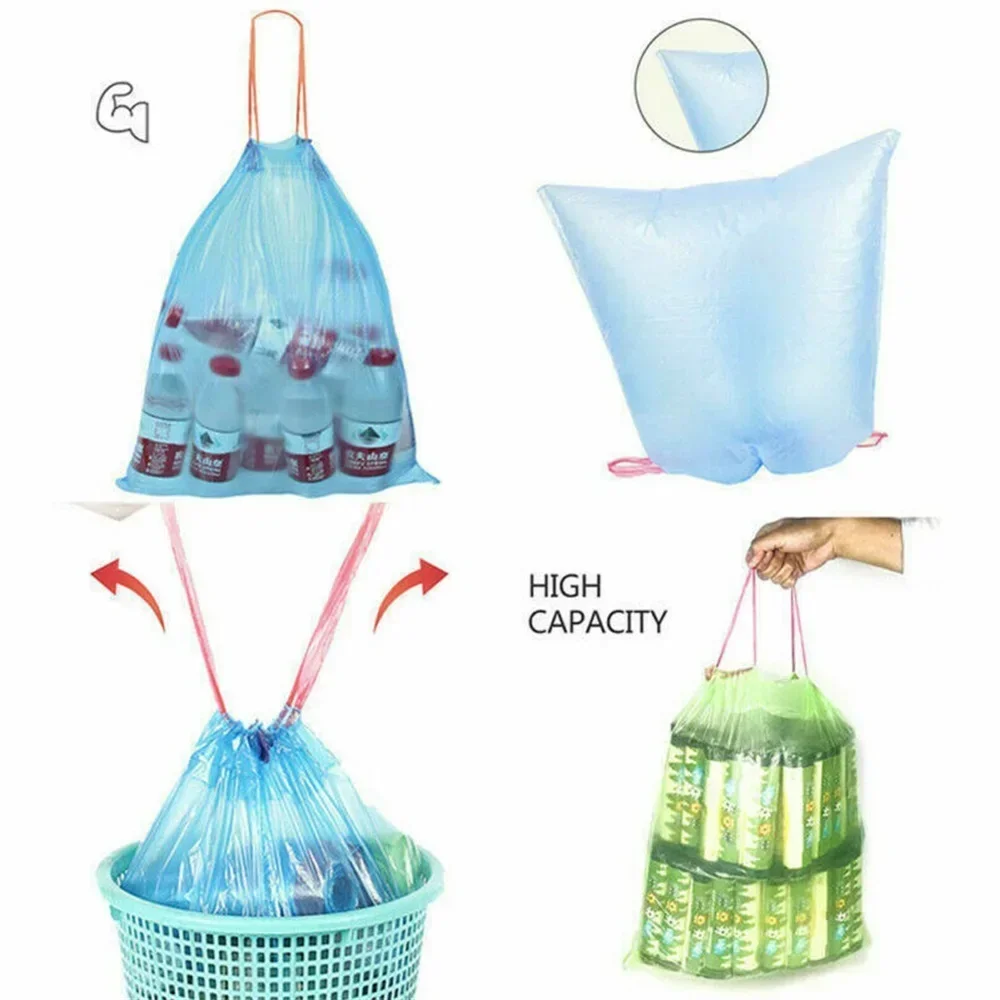150pcs /1 roll has 15 garbage bags Drawstring Garbage Bag Thickened Garbage Disposal Bag Kitchen Toilet Garbage Storage Bag
