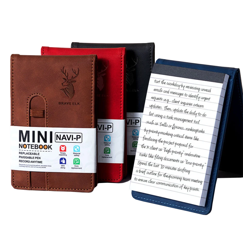 A7-Lederhülle, horizontaler Linienplaner, klebriges Notizbuch im Taschenformat mit Stift für Geschäftstagebuch, Memo, Büro, Schule, Schreibwaren – Detail 10