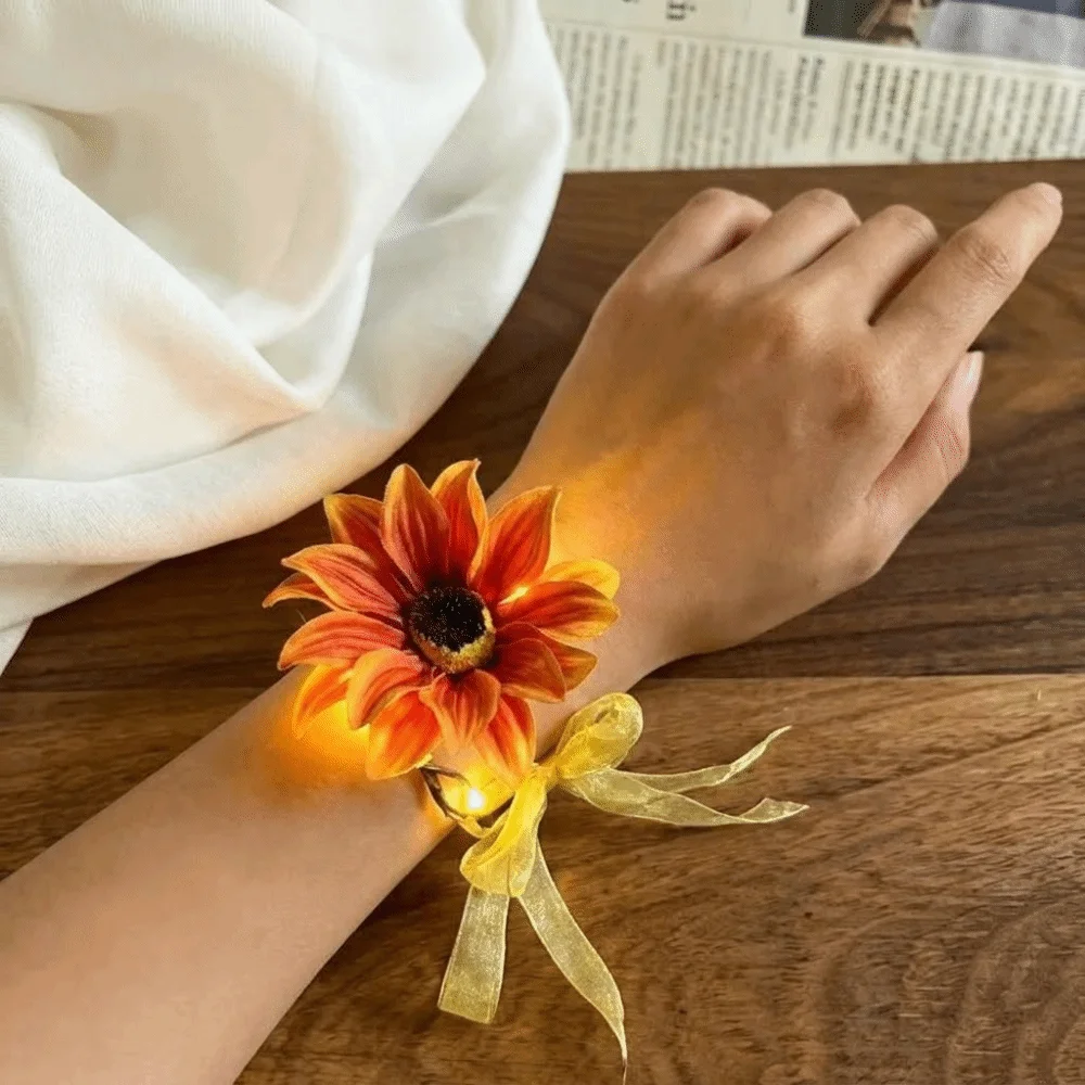 2pcs Bright Sunflower Styled Glowing Sunflower Wristband Soft Glowing Light Comfortable Wear Stage Performance Wristband