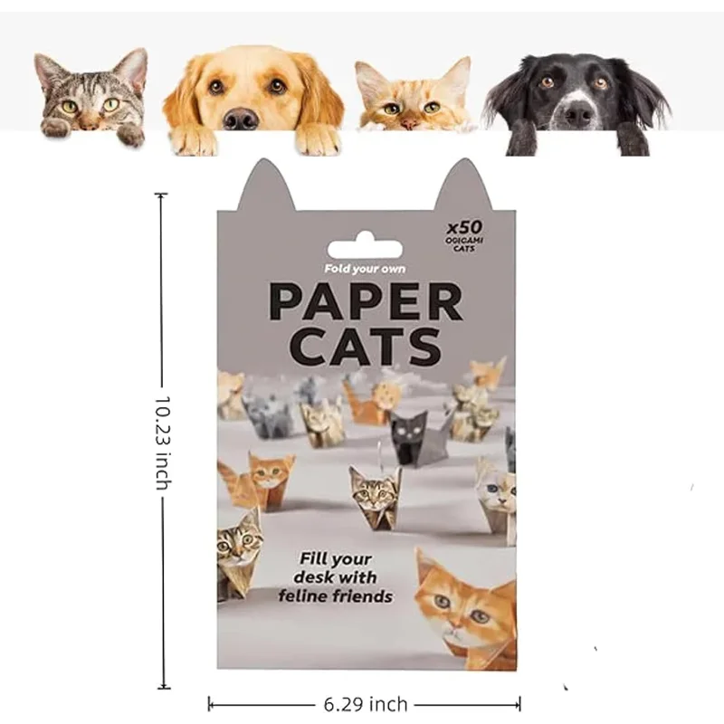 Gats en papier DIY - 50 feuilles de papier Origami DIY pour plier des figurines de chat mignonnes, décoration de bureau d'activité artisanale amusante et cadeau pour les amoureux des animaux de compagnie