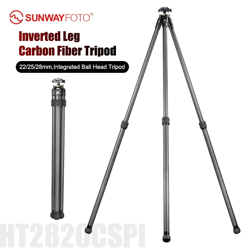 

Карбоновый штатив SUNWAYFOTO HT2820CSPI с перевернутыми ножками и шаровой головкой, адаптер-зажим для рельса Arca-Swiss Picatinny, высота 48,7''/124 см