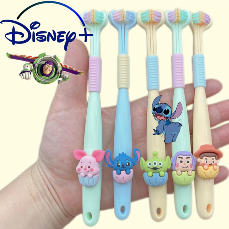 

Disney Cartoon Stitch Three-sided Kids Toothbrush Anime Buzz Lightyear Alien Soft Fur Portable Toothbrushes for Christmas Gifts