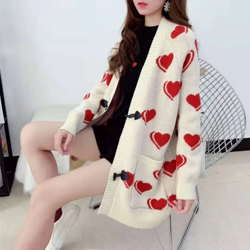 Women New Knitted Sweater Coat Plus Size Long Cardigan Loose Fairy in Autumn Winter Medium Style V-neck Fashion Simple Outwear