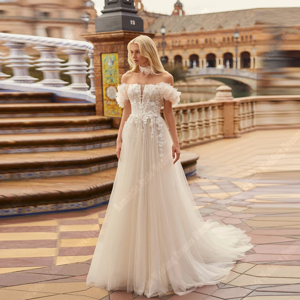 Charmante mouwloze dames trouwjurken uit de schouder a-lijn bruidsjurken verlovingsbanket vestidos de noivas aangepast