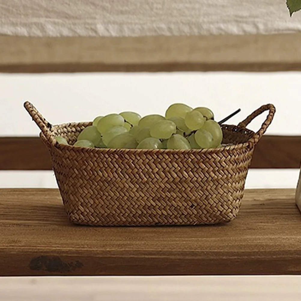 Straw Storage Basket Sundry Container Farmhouse Sundries Woven Serving Bowls Bins Fruit Decorative Organizer with Cover