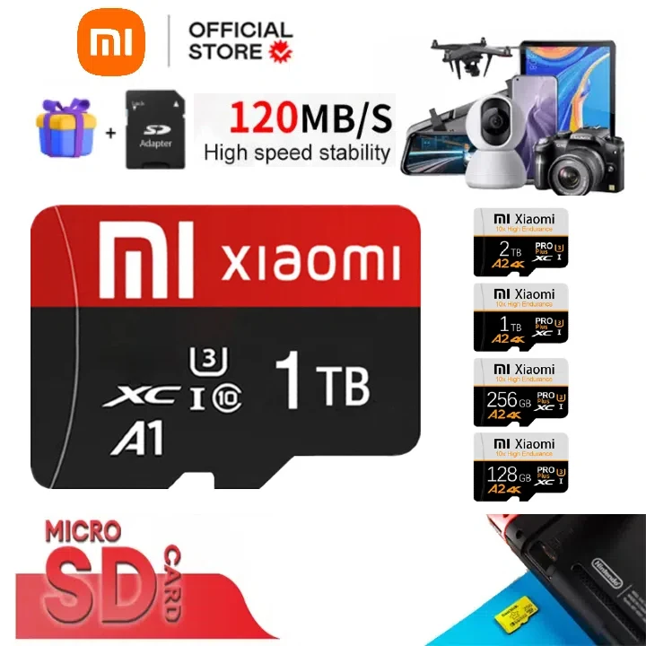 Oryginalna karta Xiaomi 2TB Micro TF karta SD 1TB klasa 10 128GB karta pamięci SD 512GB Mini karta SD 256GB Flash TF do aparatu w telefonie