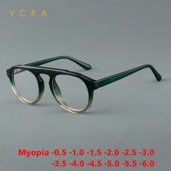 VCKA Fashion Acetate Myopia Glasses Frame Pilot Women Men Vintage Optics Luxury Eyeglasses Prescription Eyewear -0.50 to -10