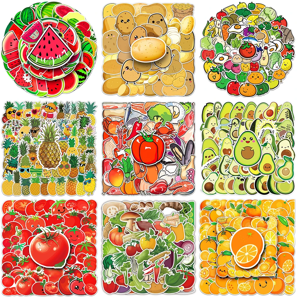 Pegatinas de dibujos animados de frutas y verduras, Serie de pegatinas creativas de sandía, grafiti, casco, equipaje, portátil, iPad, decoración al por mayor, 10/30/50 piezas