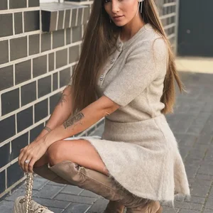 Set of two pieces female mesh Summer Shole Sleeve Mesh Mesh The Mini Skirt Line defines woman o-Solid tender buttons 10 Main Sales Women's Tricot Set - №7