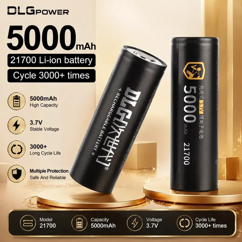 3.7V 21700 Battery 5000mAh High Capacity Fast Rechargeable Li-Ion Flashlight Batteries Quadcopter High Power DLGPOWER