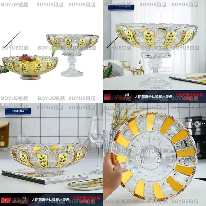 Bohemian Crystal Fruit Plate Enamel Sunflower Bowl Luxury Floral Centerpiece Living Room Home Decor Ornament
