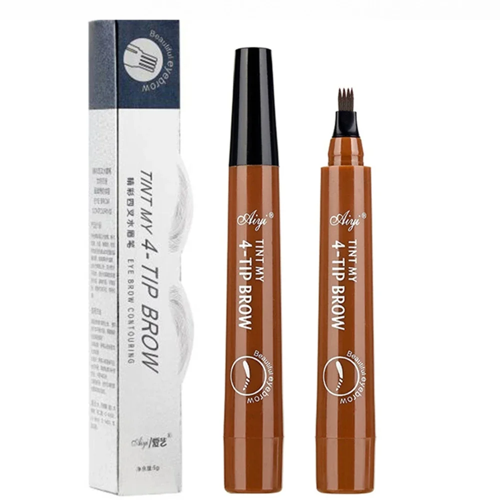 กันน้ำ 4 ง่าม 3D ดินสอเขียนคิ้วธรรมชาติยาวนานน้ำยาสีน้ำตาลปากกาเขียนคิ้วคิ้วแต่งหน้าความงามเครื่องสำอาง