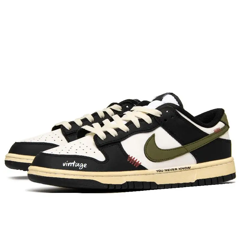 【Customize】Nike Dunk Skateboarding Shoes Unisex Low-top Black/white/green Sneakers shoes DD1391-100