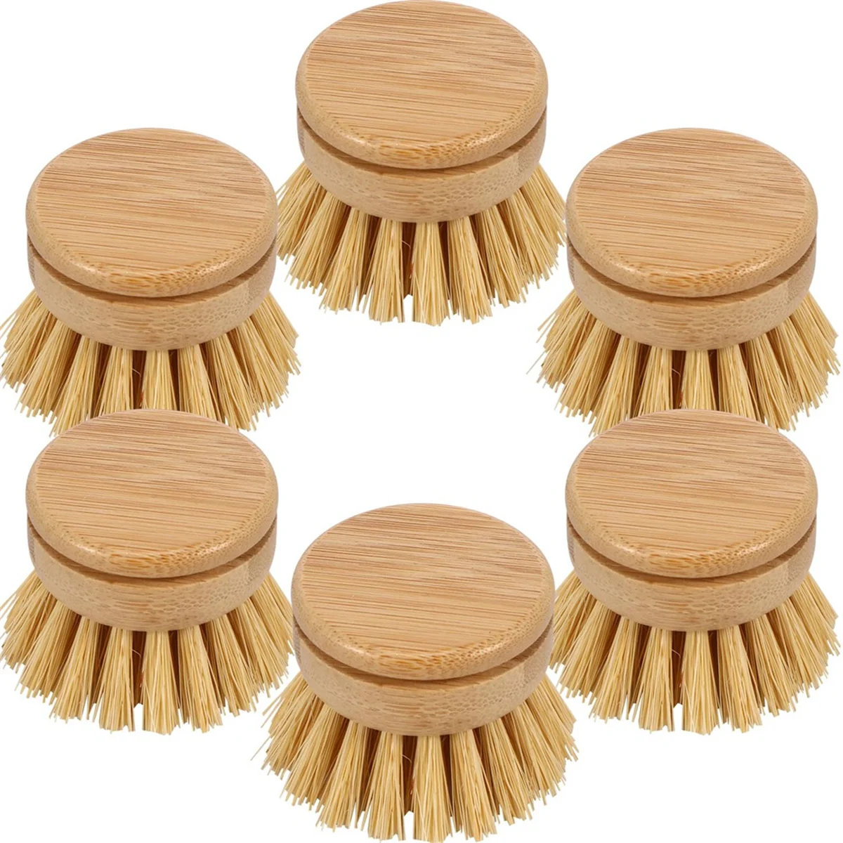 6Pcs Bamboo Dish Brush Head Soft Sisal Bristle Dish Natural Washing Brush Head Eco-Friendly Washing Up Brush