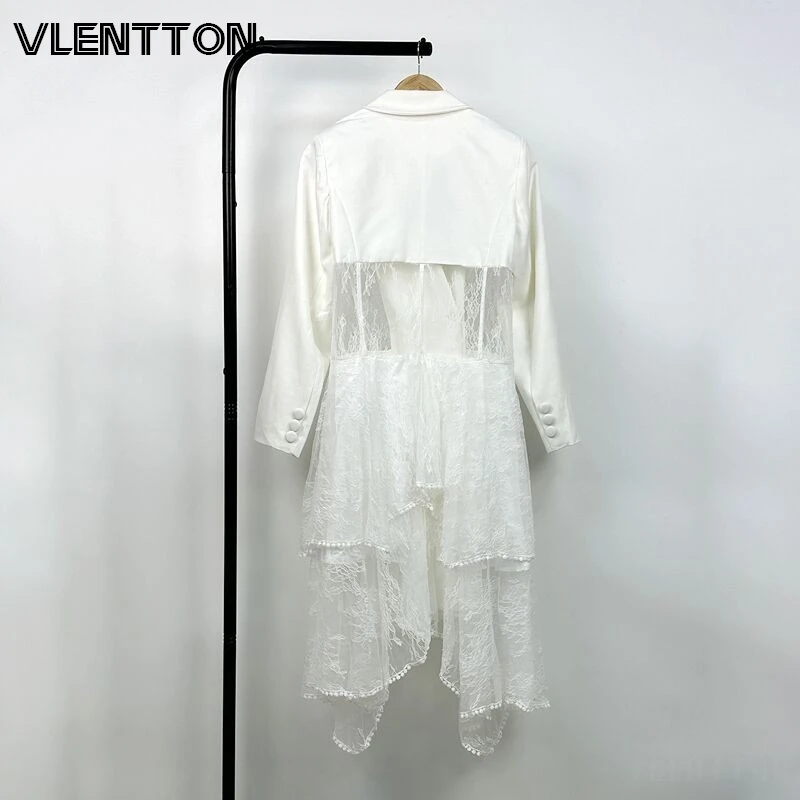 Autumn New Fashion Women's Doube Breasted Lace Spliced Irregular Suit Jackets Casual Solid Button Blazer Coats Female