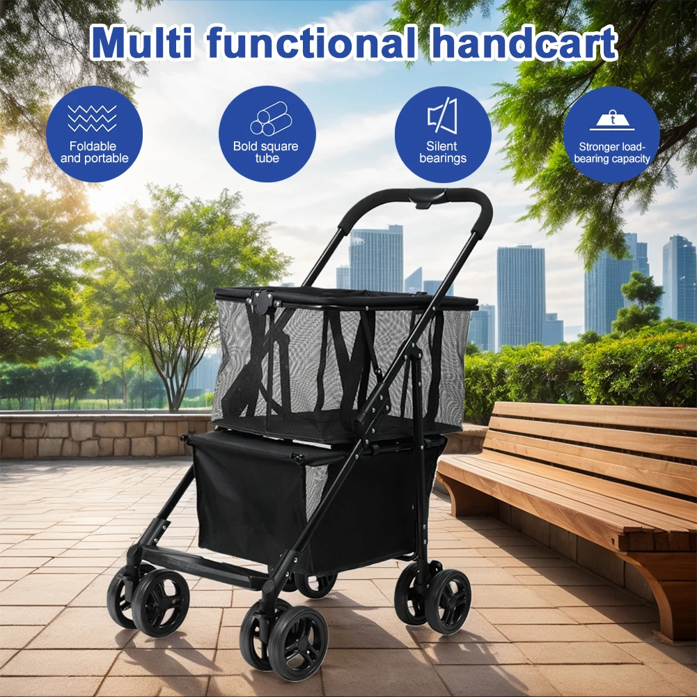 Foldable Shopping Cart Multifunctional Portable Shopping Cart Removable Basket Collapsible Grocery Cart for Laundry Camping