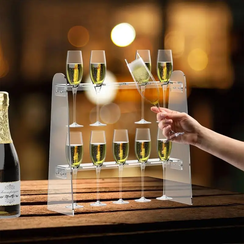 

2 Layer Acrylic Champagne Stand Drinking Cup Sparkling Wine Display Rack Champagne Holder For Countertop Party Celebration