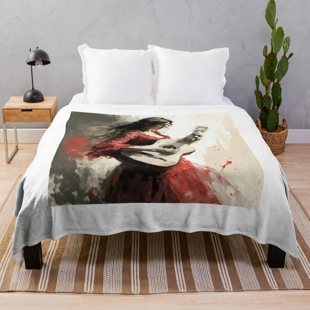 

Flamenco Dance Girl Gitana Modern Flamenco Girl Flamenco Passion Throw Blanket Portable Lightweight Blanket for Travel Camping