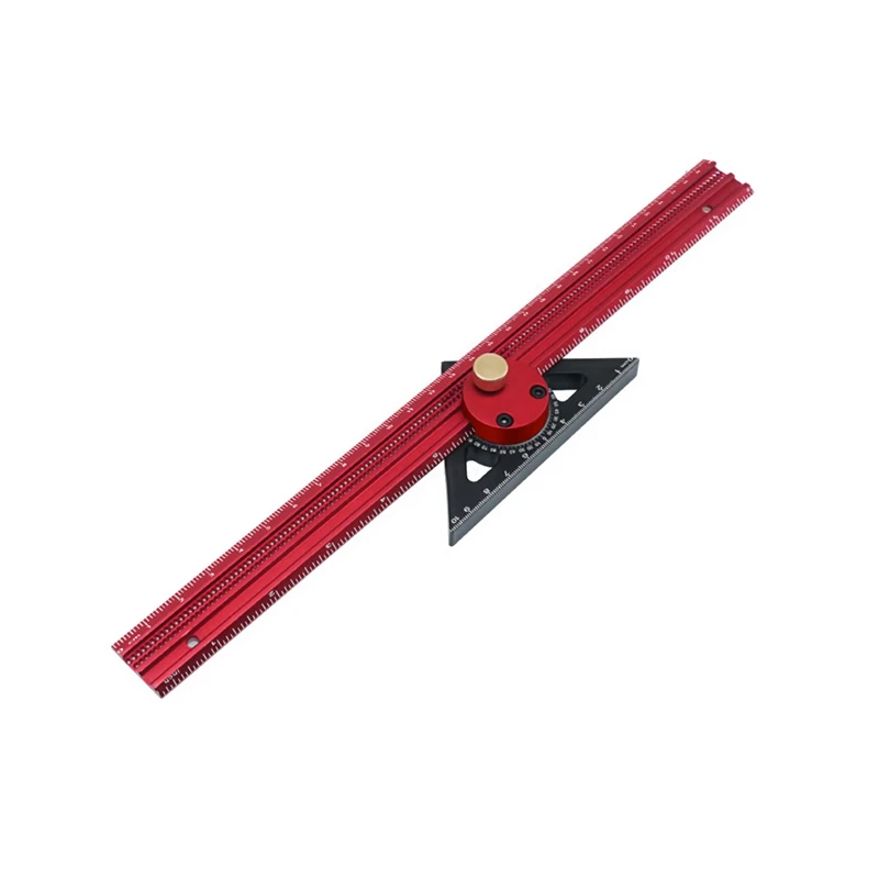 Precision Scribe Ruler Aluminum T-Type Line Drawing Hole Ruler Woodworking Square Layout Marking Gauge Durable Red+Black 300Mm