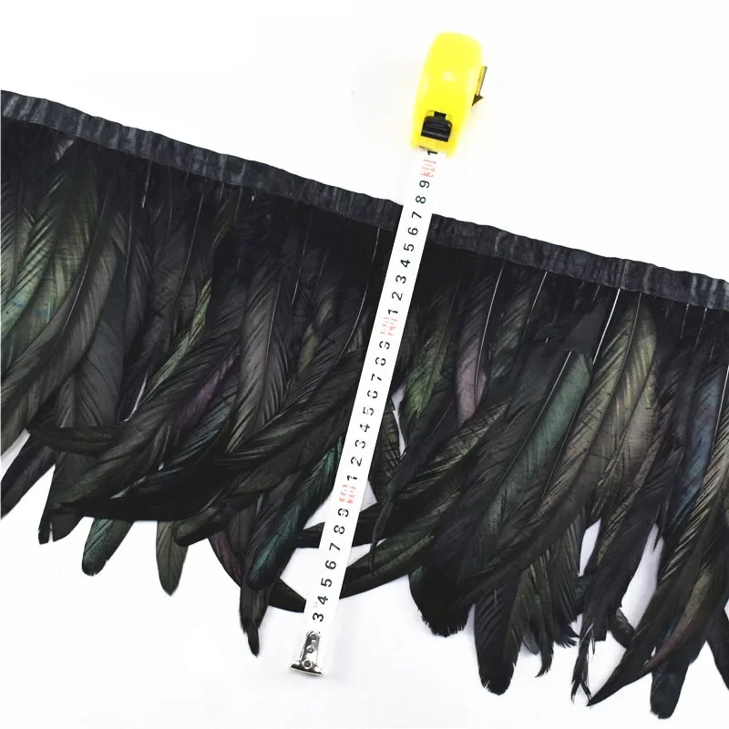 1 Meter bunte Hahnenfedern auf Band, Federnband für Kleider, DIY-Fransen, Nähdekoration, Kleidung, Handwerkszubehör – Detail 6