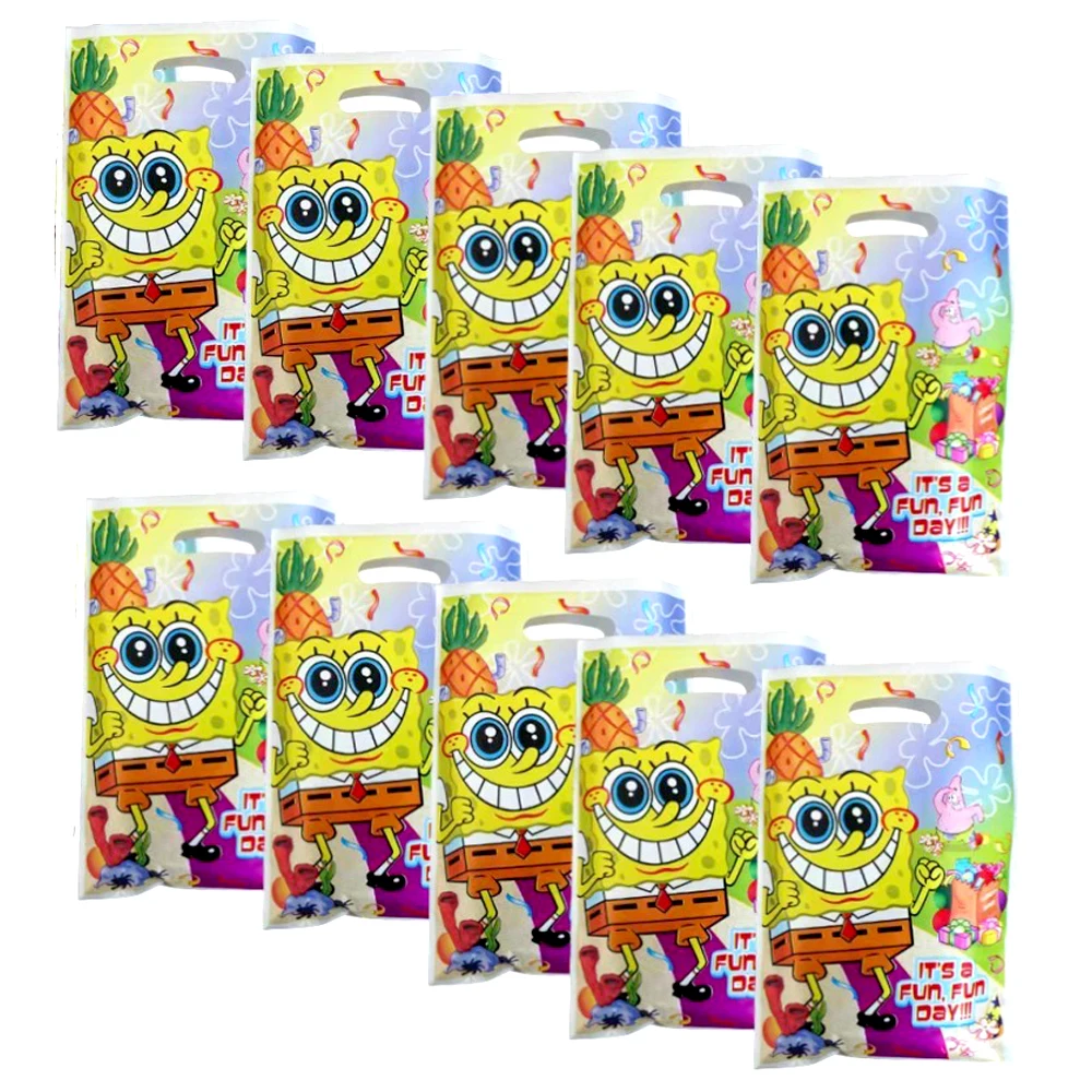 10pcs/lot Spongebob Theme Kids Boys Favors Happy Birthday Party Gifts Surprise Candy Bags Decorations Loot Bags