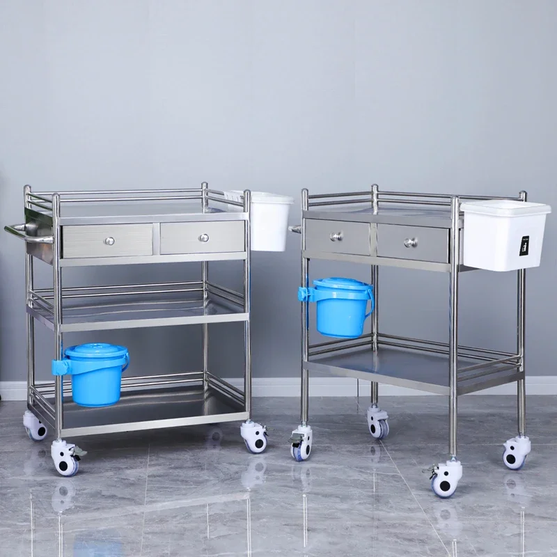 Pusher thickened stainless steel 304 treatment cart storage rack, oral instruments, tools, beauty cart, surgical movement