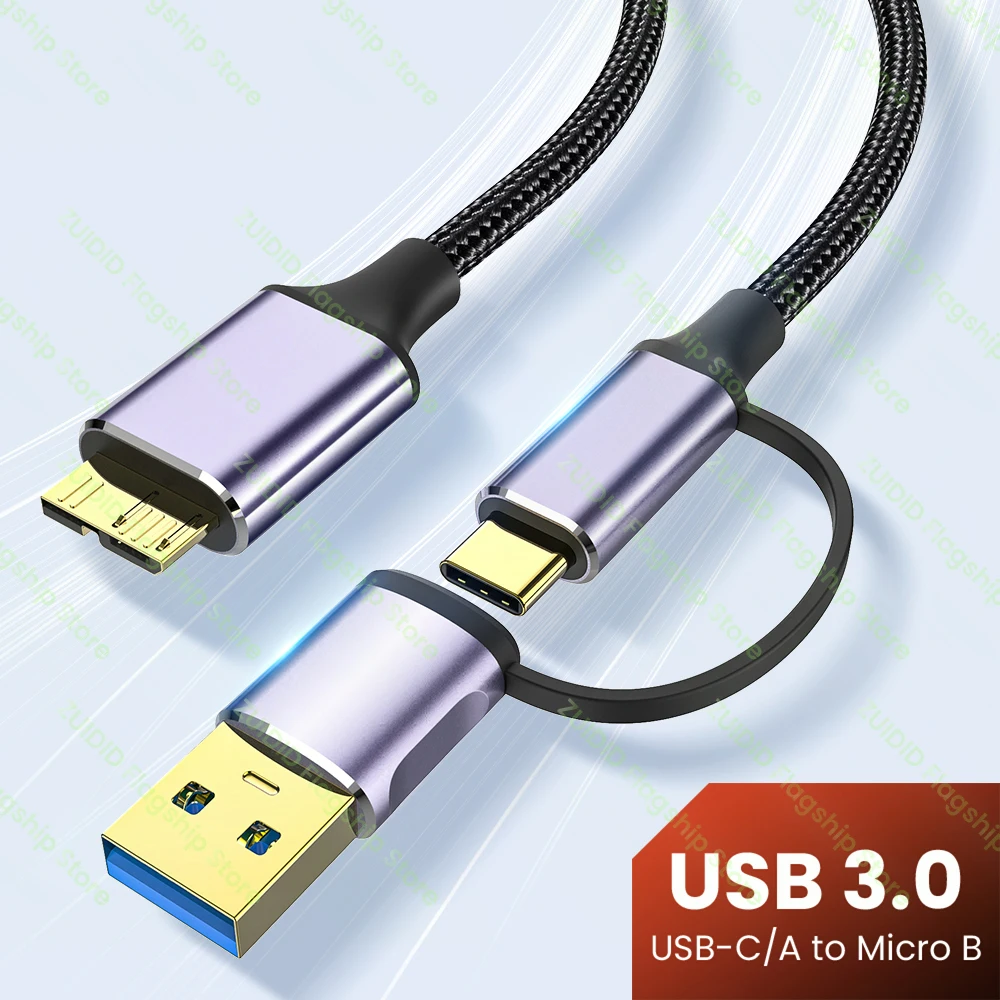 2in1 USB-A/C to Micro-B 3.0 Cable 5Gbps 2A Fast Data Sync Cord For Macbook Hard Drive Disk HDD SSD Case USB Type C Micro B Cable