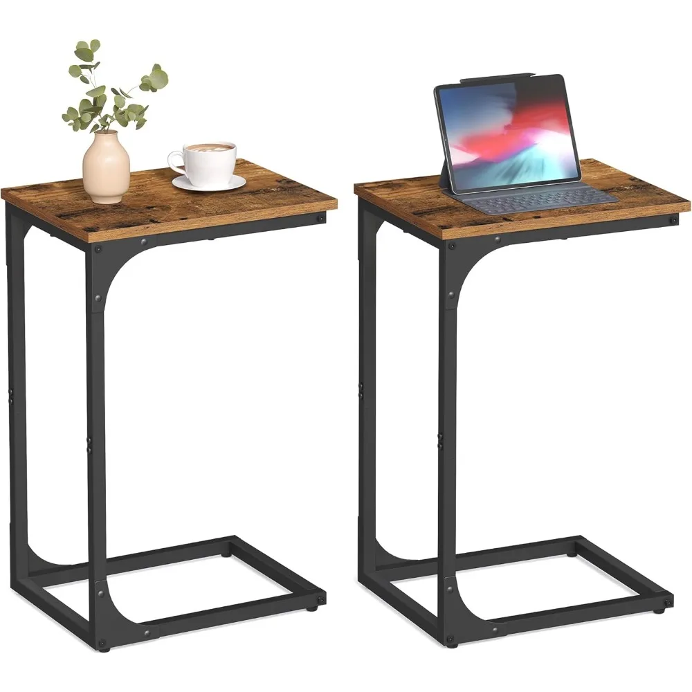 

C-Shaped End Table Set of 2, Small Side Table for Couch, Sofa Table with Metal Frame for Living Room, Bedroom, Bedside, Rustic