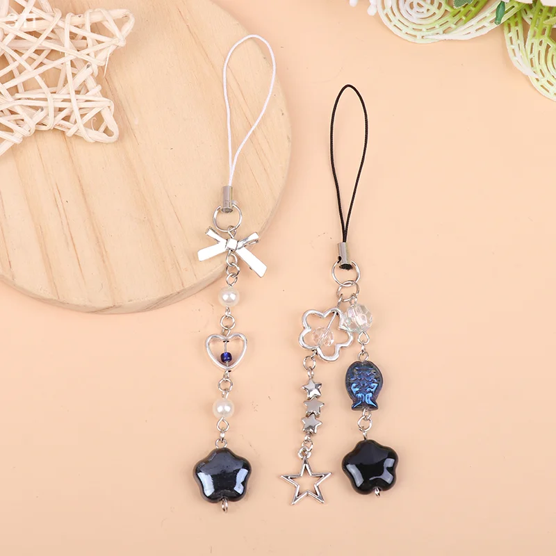 Ремешок для телефона в стиле лампы для влюбленных, милый бант из бисера, звезда, цепочка для мобильного телефона, милый брелок с бантом, подвеска для камеры