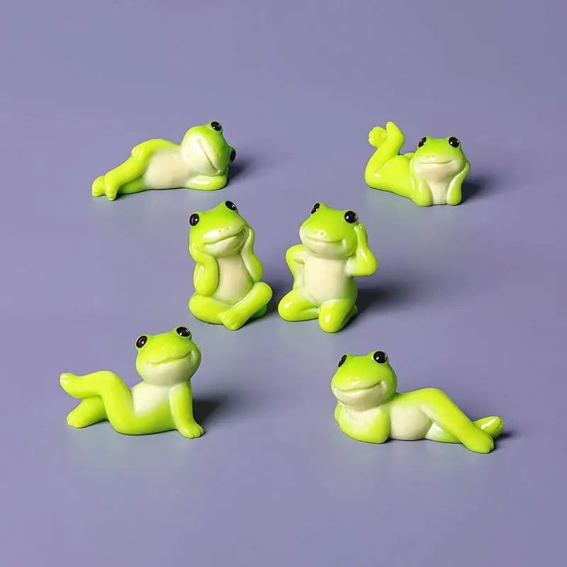 Mini Resin Frog Figurine Set 6 Pcs Adorable Lazy Pose Design for DIY Craft Micro Landscape Ornament