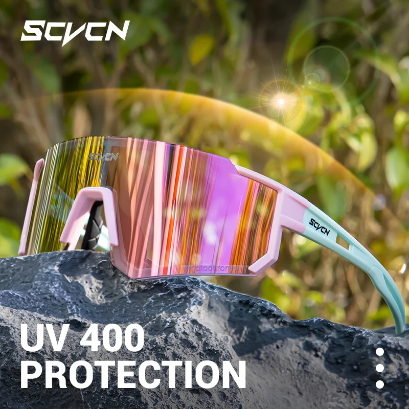 SCVCN Color Photochromic Cycling Glasses Outdoo Fashion Sports Sunglasses Men MTB Cycling Sunglasses Women Road Bike Glasses