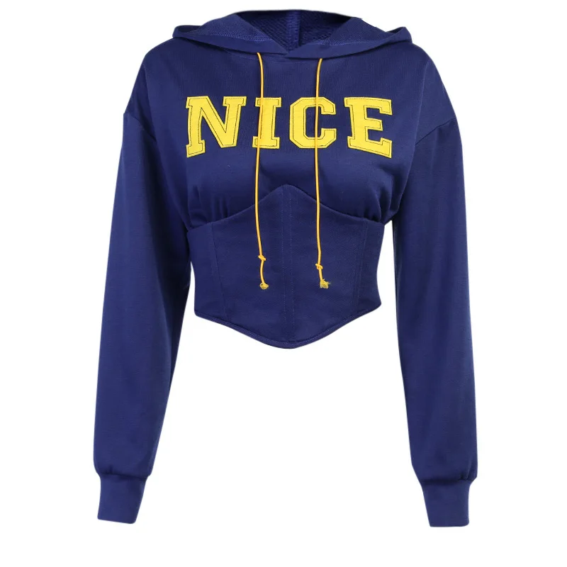 Fashion Letter Print Hoodie Women Casual Long Sleeve Hooded Back Bandage Sweatshirts Fishbone 2022 Fall Winter y2k Tops Cotton