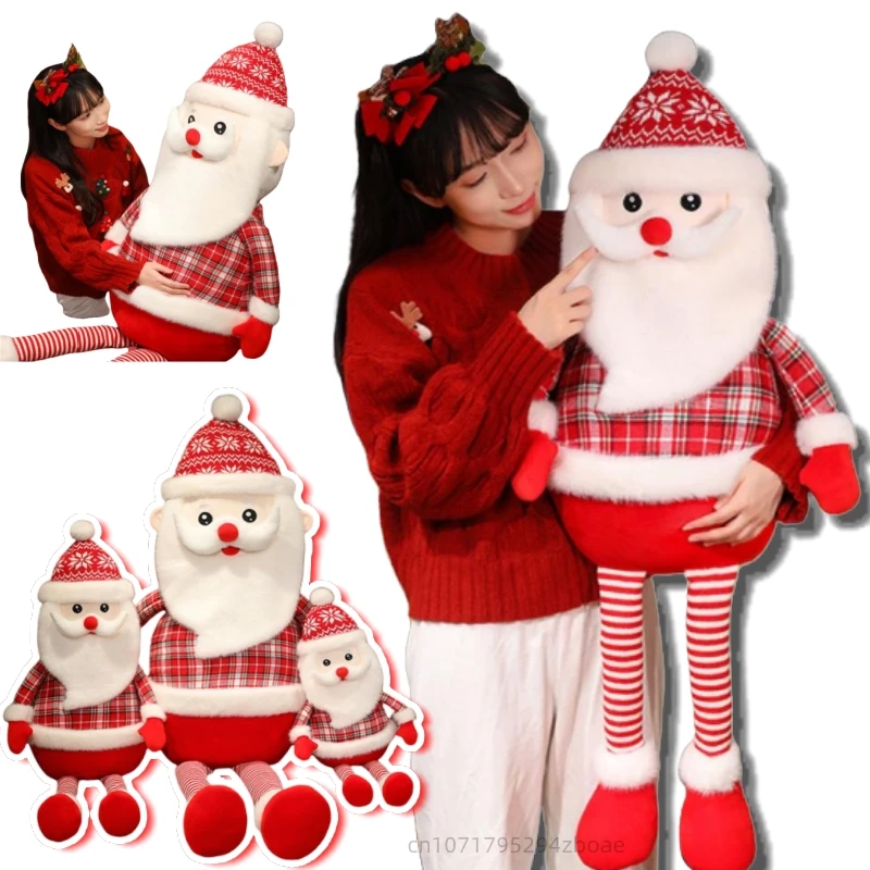 

100cm Kawaii Large Cartoon Santa Plush Doll Long Legs Santa Soft Plush Doll Warm Hug Home Decor For Boys Girls Christmas Gifts