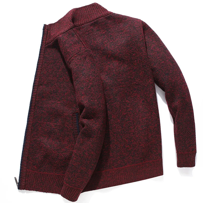 Man Winter Thickening Fleece Cardigan Jacket New Solid Color Stand Collar Zipper Sweater Simplicity Fashion Keep Warm Coats Man