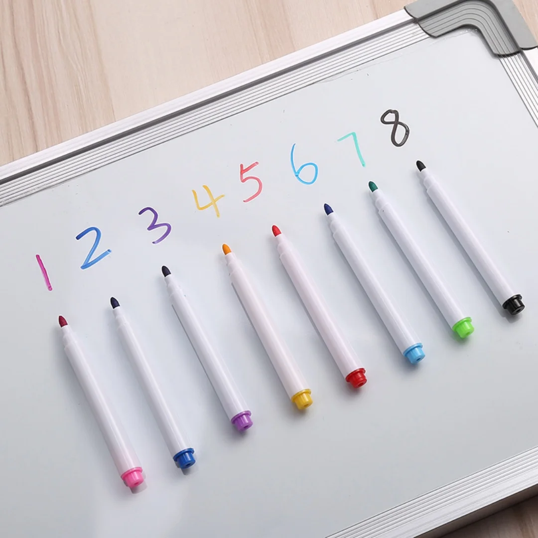 8 pçs/set ponta de bala 11.3*1cm tamanho pequeno sem marcadores de apagamento a seco de quadro branco magnético, 8 cores * 1pcs caneta magnética