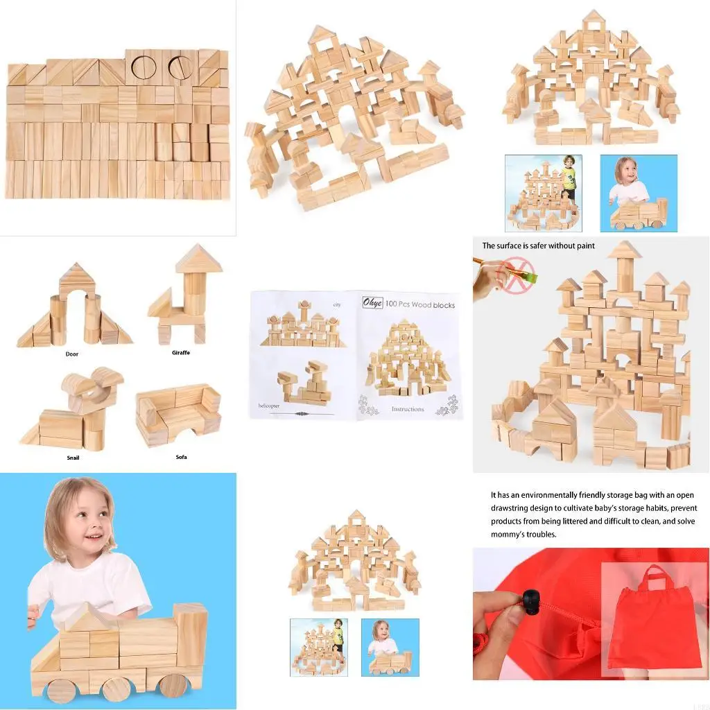

100PCS Wooden Block Educational Sorting Game Building Block Set Toy For Toddler Cognitive Development Activity for Kids L8RB