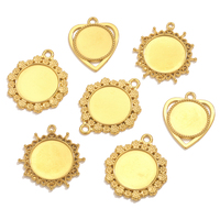 3pcs Stainless Steel Vintage Style Pendant Blank Tray Base Gold Plated Cabochon Cameo Base Tray Bezel Pendant Jewelry Finding