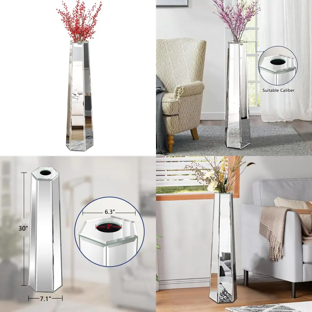 

Серебряная напольная ваза с зеркальным эффектом, 30 см, для декора гостиной, большие декоративные вазы для сухоцветов