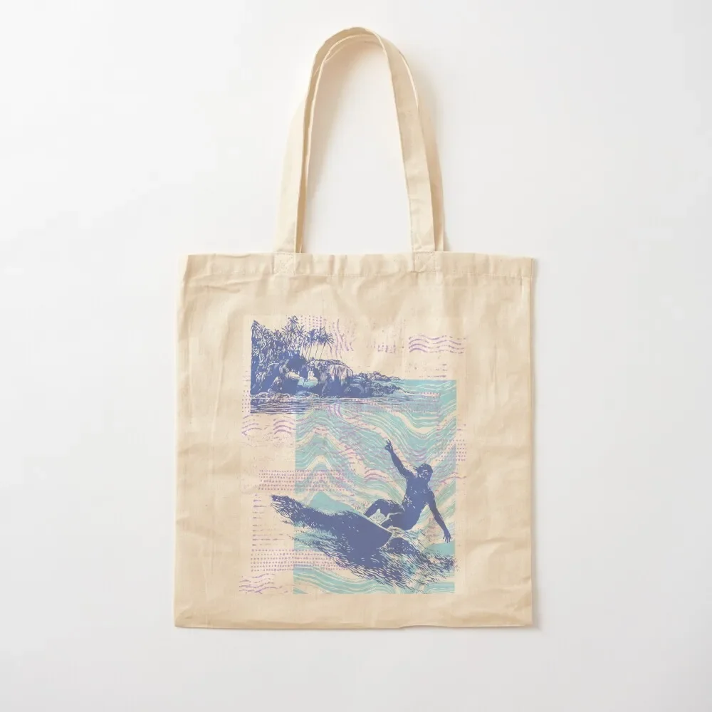 Tropical Coast With Palm Trees, Rocks, Surfer Tote Bag reusable grocery bags canvas bags Canvas bag Tote Bag