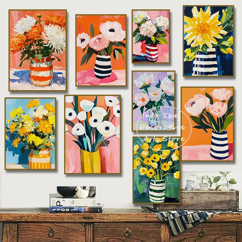 Abstrakte Retro-Pflanzen Blumen Vase Landschaft Nordisches Neutrales Poster Leinwandgemälde Wandkunst Schlafzimmer Heim Wohnheim Dekor Modernes Geschenk