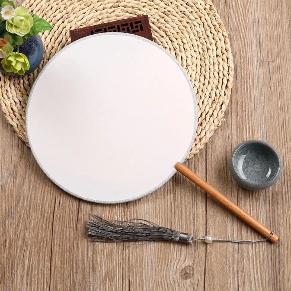 Vintage Blank Round Hand Fan Chinese Style Unfinished Art Painting Fans Elegant with Tassel Dance Fan Wedding Party