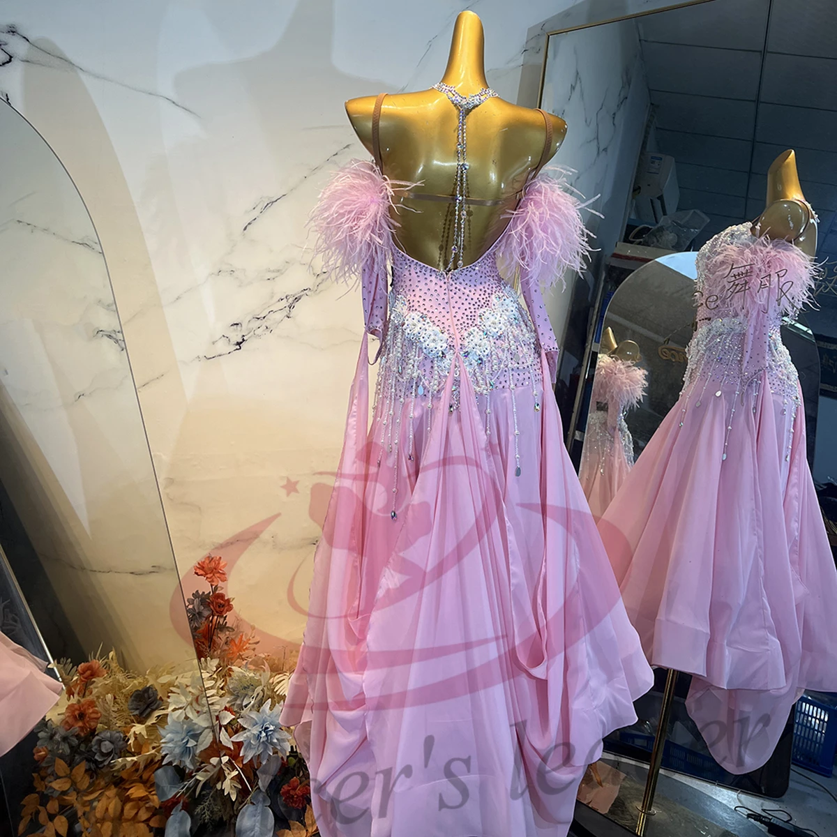 Latin Dance Adult And Children'S Dress With Rhinestones, High-End Customized Bead Chain, Large Skirt, Tango Women'S Clothing