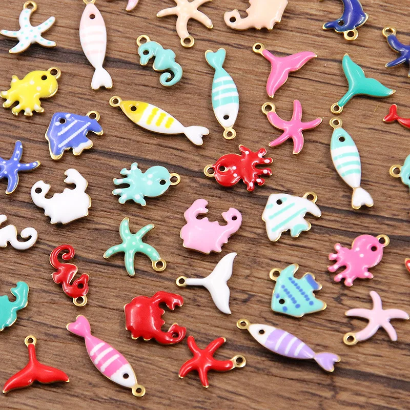 20 قطعة 18x5 مللي متر المينا مخطط الأسماك Charms قلادة الفولاذ المقاوم للصدأ DIY بها بنفسك صنع المجوهرات اكسسوارات ل أقراط قلادة سلاسل المفاتيح #1