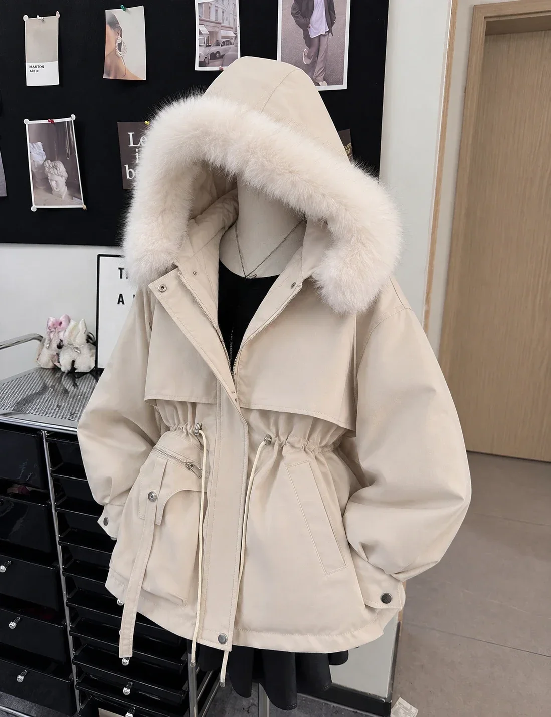 2026 Korean Fashion Women Faux Fur Collar Winter Coat Warm Cotton Padded Jacket Y2K Casual Vintage Parka Outerwear Coats 4