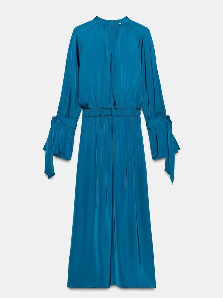 فستان مريح مريح من الحرير الحلو والساتان ميدي دكتور وصل حديثًا لشتاء 2025 فستان نسائي أنيق عميق على شكل حرف V طويل Sve #5