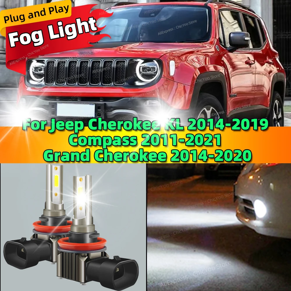 

2Pcs LED Car Fog Lights Bulb Front Lamp Plug and Play For Jeep Cherokee KL 2014-2019 Compass 2011-2021 Grand Cherokee 2014-2020
