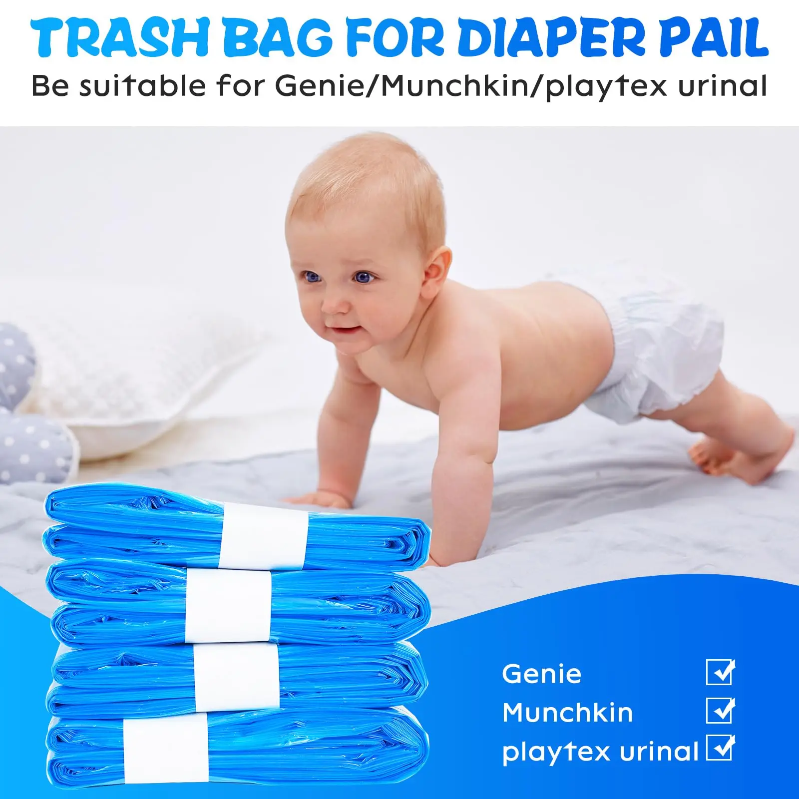 Blue Genie Replacement Trash Bags Refill Bags Baby Diaper Garbage Bags Anti Tearing Waste Bags For Angel Care And Tommee Tippee